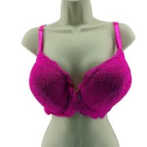 Smart & Sexy Cleavage Enhancing Push Up Bra 38DD No No Neon Pink Lace